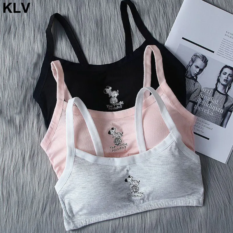 

Student Girl Spaghetti Straps Training Bra Underwear Cute Cartoon Zebra Planet Animal Print Bralette Thread Ribbed Wireless Ves