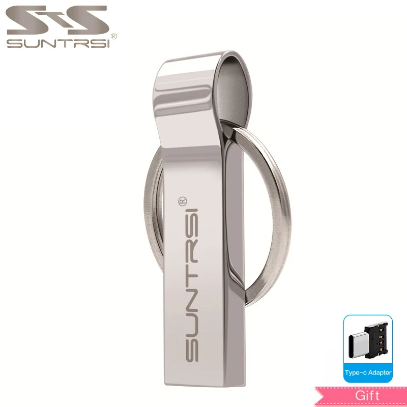 silver with type-c Suntrsi USB Flash Drive 64 Гб брелок флеш-накопитель Металлическая Ручка drive personalizado 32GB USB Stick высокого Скорость флешки 16 Гб памяти USB - Цвет: silver with type-c