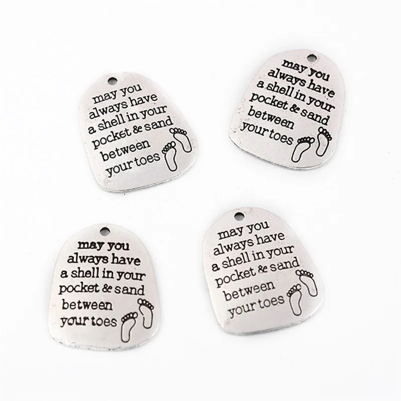 

Top Quality 10 Pieces/lot 25*31mm Letter Printed may you always have a shellin your charms for jewelry making