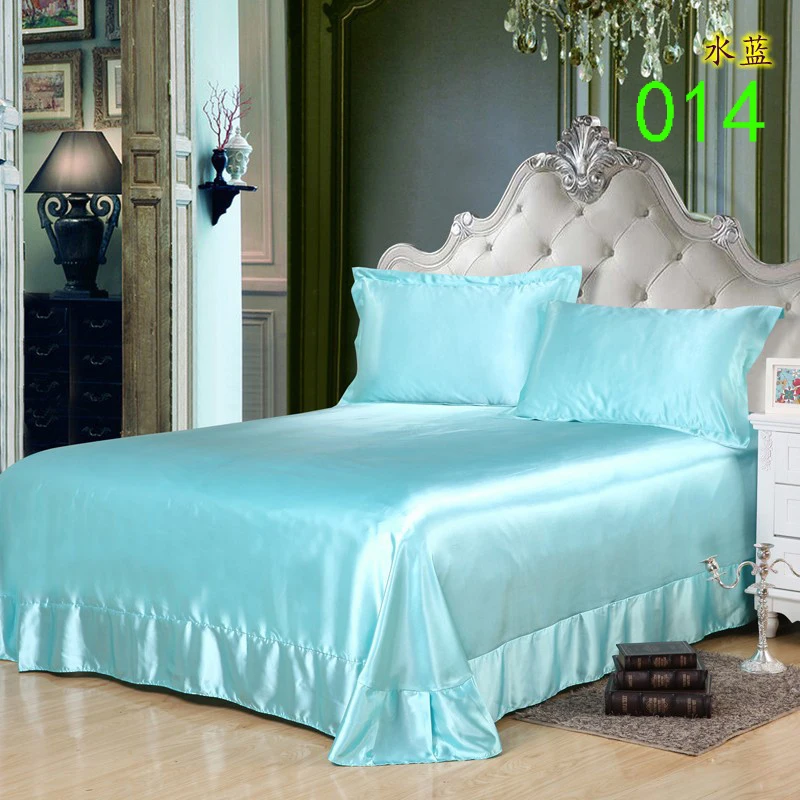 

Water Blue Tribute Silk King 1Pcs Sheets Flat Bed Sheet Bedsheet Bedclothes Bedding Home Hotel 245x250cm Bed Linens Bed Lining