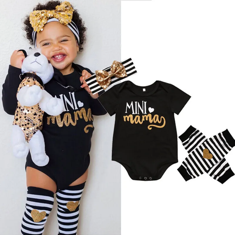 

Mama's Mini Newborn Infant Baby Girl Romper+Leg Warmer+Headband Clothes Outfits O-Neck Cotton Fashionable Newest