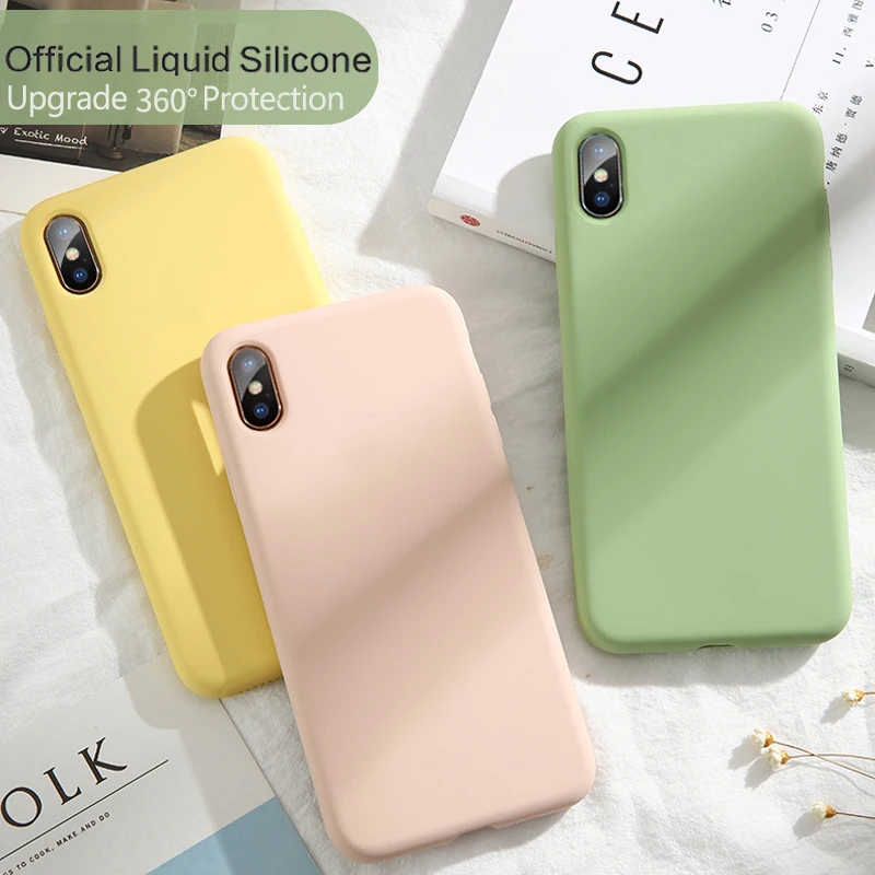 Улучшенный жидкий силиконовый чехол для iPhone 6 6S 7 8 Plus X XS MAX XR 11 12 mini Pro Max однотонный