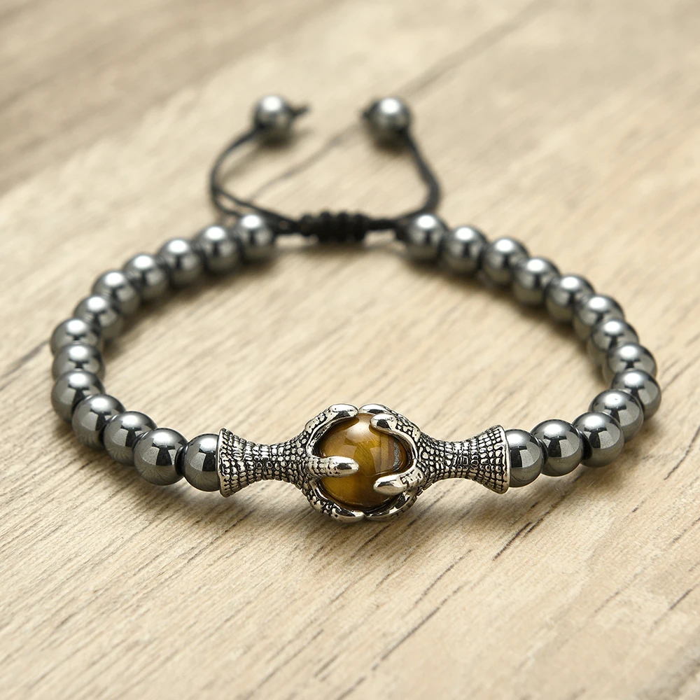 Мужской браслет лапа Орел из натурального камня тигровый глаз|Браслеты с
