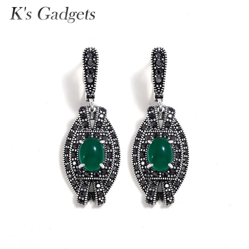 K'S Gadgets, зеленые камни и кристаллы из смолы, циркония, винтажные серебряные турецкие ювелирные изделия, Женские аксессуары, ожерелье, серьги, кольцо, набор