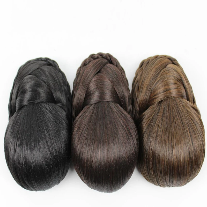 JOY&BEAUTY hair Three colors available Braided Clip In Hair Bun,Chignon Hairpiece Donut Roller Bun Hairpiece long 14cm