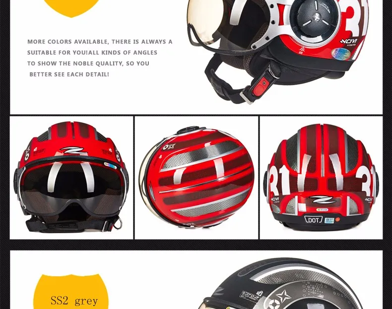 TAIWEN ZEUS мотоциклетные шлемы для мотокросса Jet Ретро 3/4 полушлем DOT approved 218C Capacete Casco мотоциклетный шлем