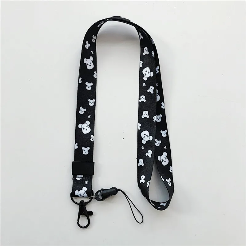 black long lanyard Милый мультяшный медведь ремешок ручной веревки ремни для мобильного телефона аксессуары камеры USB флэш-накопители брелок Подвеска игрушка кукла подарок - Цвет: black long lanyard