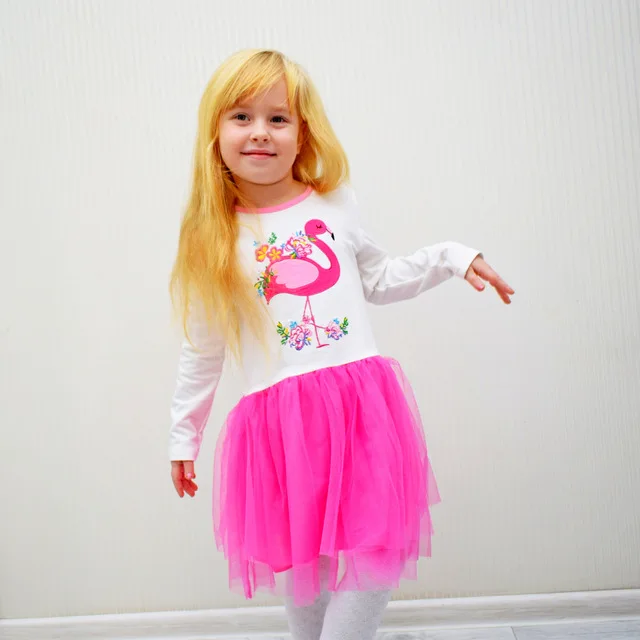 

Dxton Girl Dress Flamingo Princess Dress 2019 Cartoon Girls Clothes Kids Dress for Girl European and American Style Girl Dresses