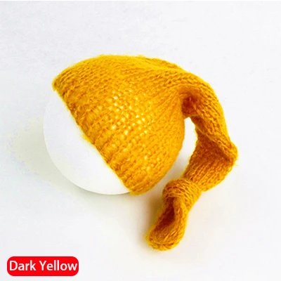 Dark Yellow От 0 до 3 месяцев Длинный хвост хлопок трикотажные детские трикотажные шапки аксессуары для фотографирования новорожденных супер мягкие однотонные фото съемки шляпа - Цвет: Dark Yellow