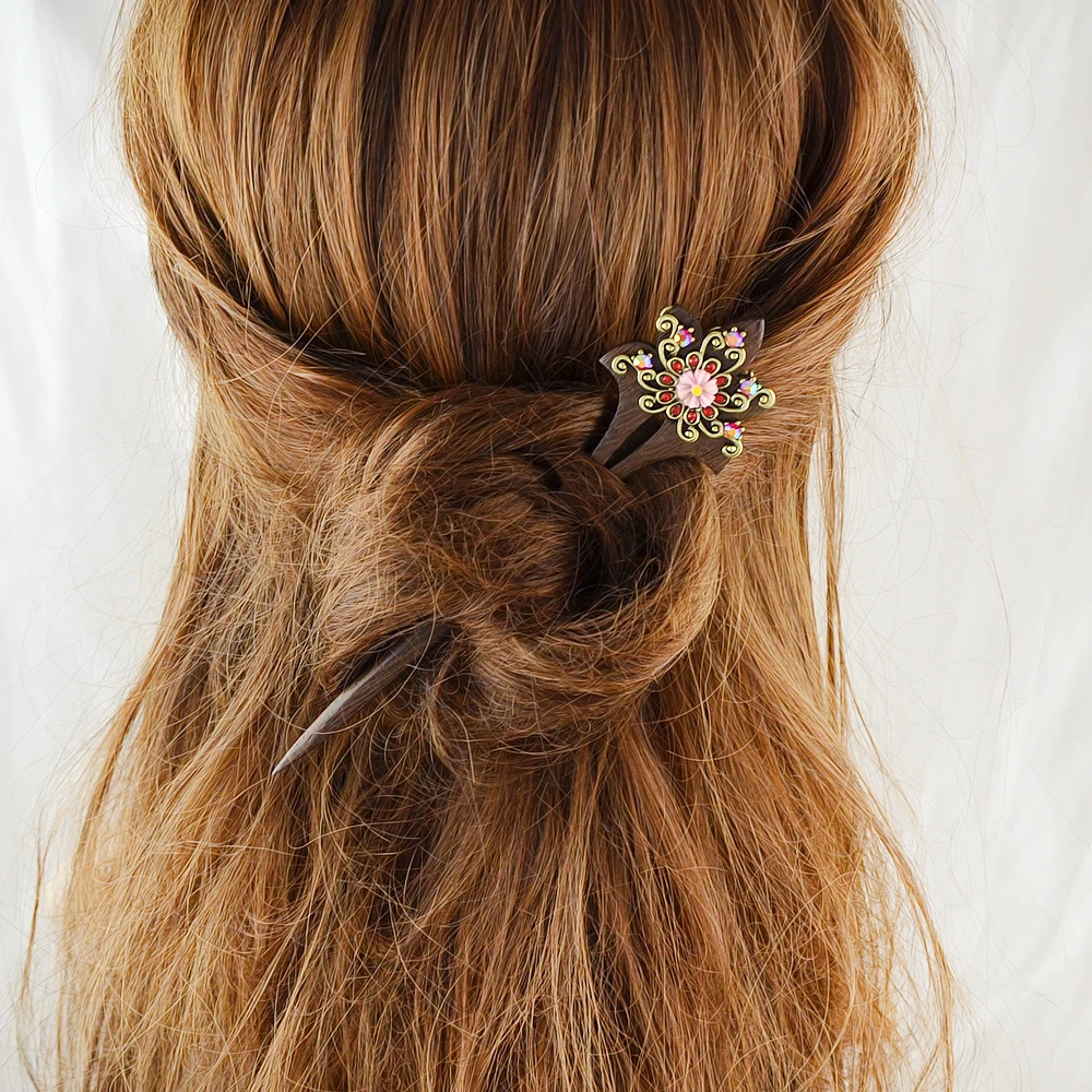 Fashion Hair Jewelry Vintage Style Wood with Colorful Rhinestone Flower Sticks Hairwear For Women Designer|gold over silver jewelry|gold wire