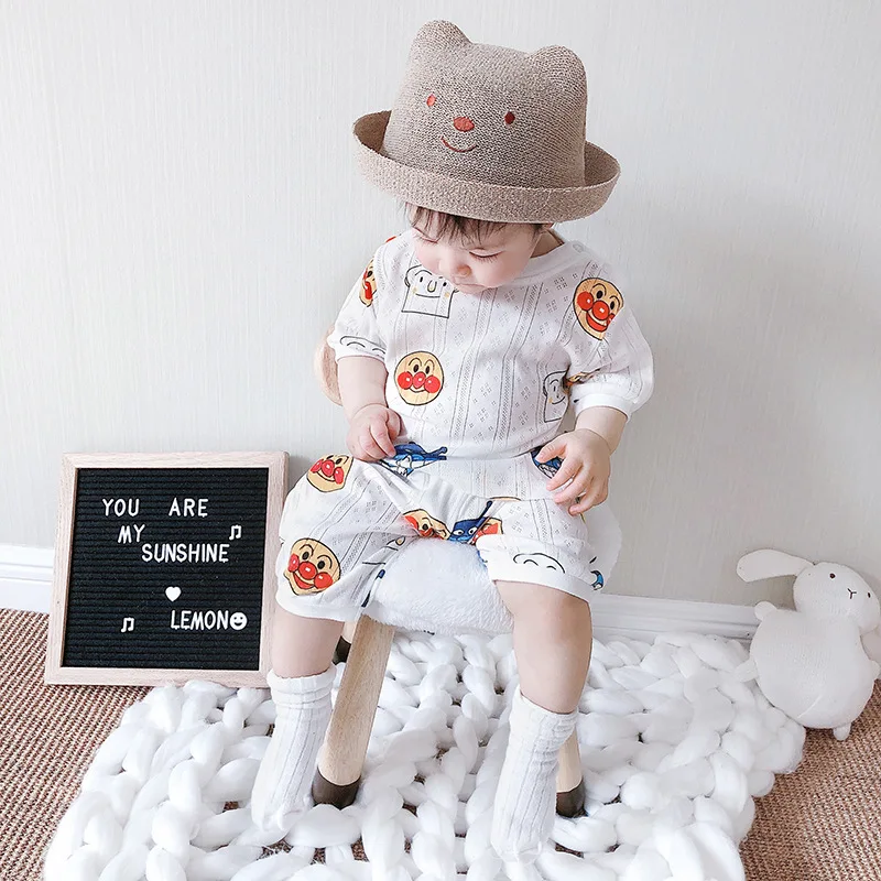 Baby Boys Cute Cartoon Two Pieces Sets Girl Kids Clothing Shoulder Button Home Short Sleeve Tops Summer Pants 2pcs Set | Детская одежда