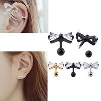 chic lovely stainless steel jewelry cubic zirconia bowknot design ear stud helix cartilage tragus piercing ear lobe stud earring