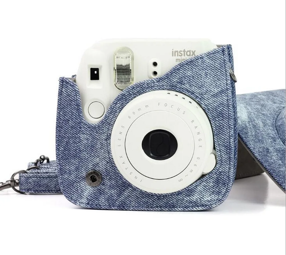 Мини деним + PU кожаный чехол сумка с плечевым ремнем для Fujifilm Instax Mini 8/8 plus 8 +/9