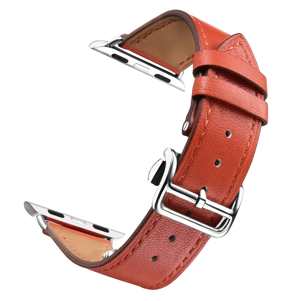 Orange red Роскошный ремешок для Apple Watch 38 мм 40 мм 42 мм 44 мм ремешок из натуральной кожи складной браслет с пряжкой ремешок для iWatch серии 1 2 3 4 - Цвет ремешка: Orange red