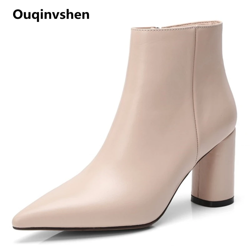 Ouqinvshen/Женские Ботинки на каблуке с круглым носком; г.; лаконичные Повседневные Удобные женские ботильоны для офиса; сезон осень-зима; туфли-лодочки с острым носком; 8 см
