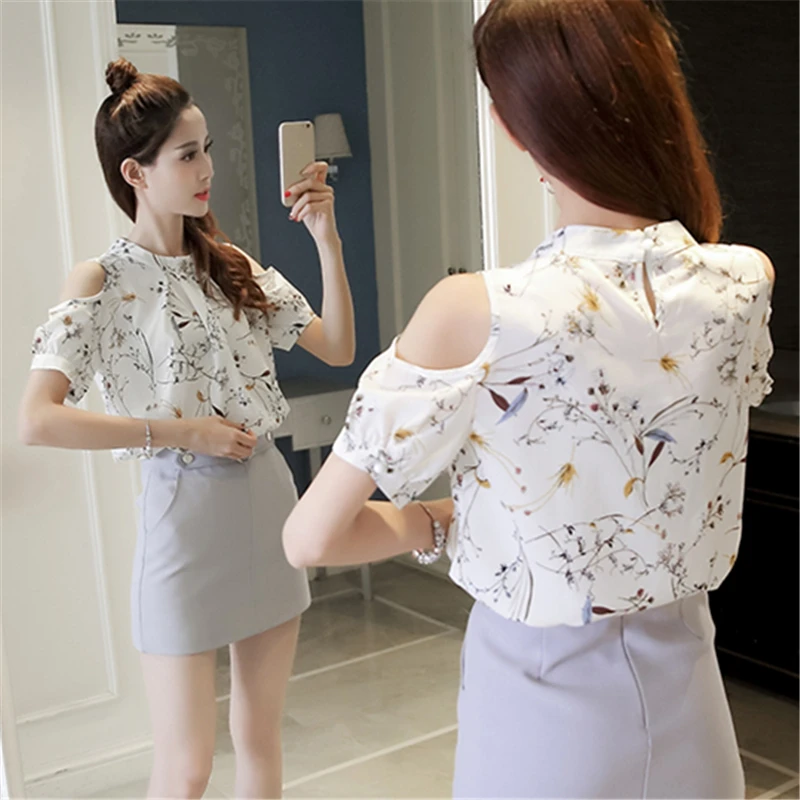 Женская шифоновая блузка с коротким рукавом цветочным принтом|women chiffon blouse|chiffon