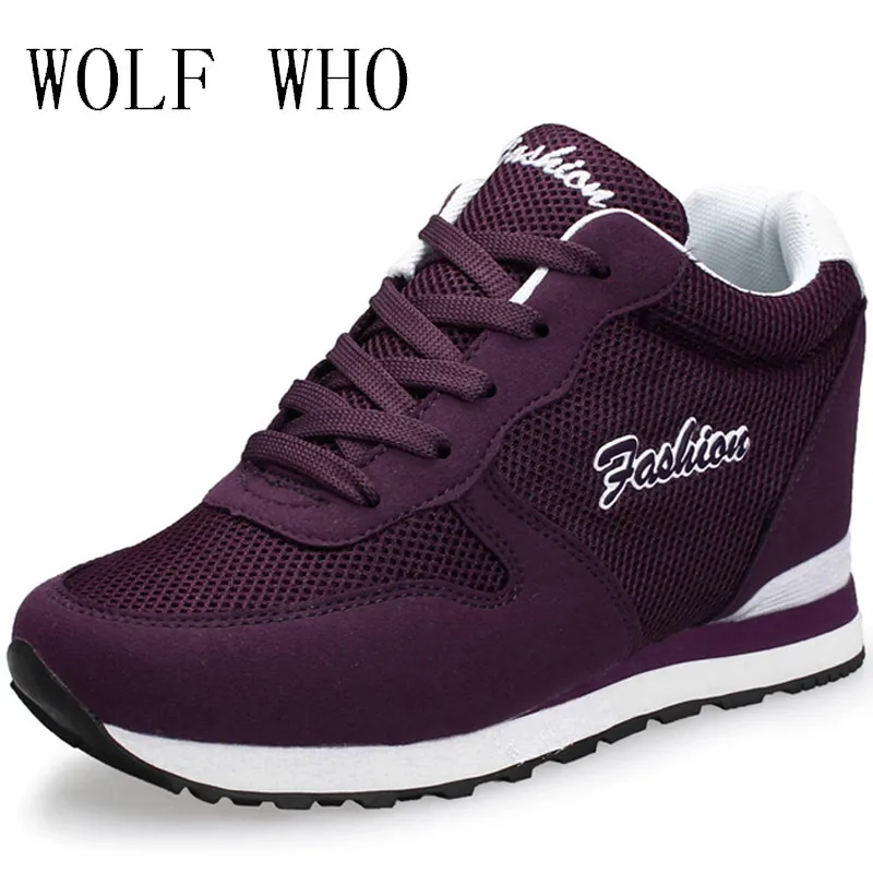 Волк который 2018 скрытый каблук красовки Платформа клинья Кроссовки Женская