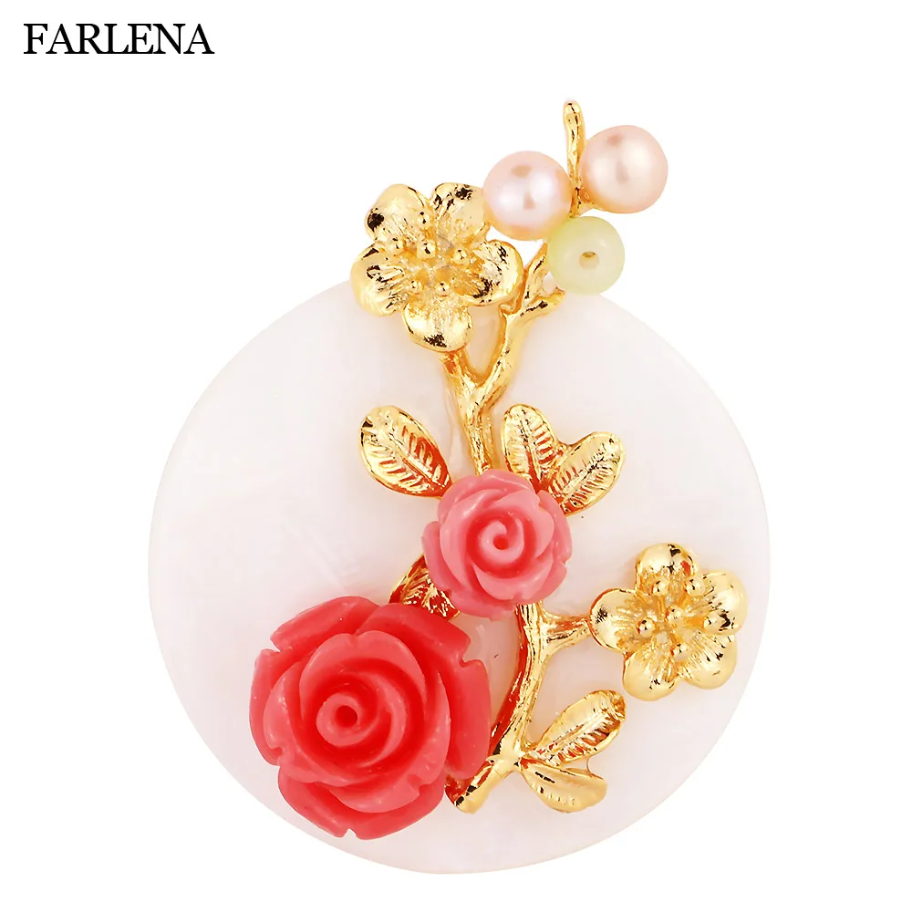FARLENA ювелирные изделия круглые раковины Луна и Роза подвесные Броши с