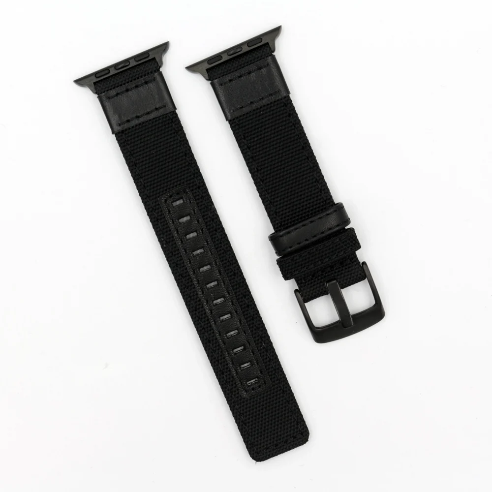Black URVOI ремешок для apple watch series 54 3 21 прочный ремешок для iwatch открытый чувствовать себя холст с натуральной кожи современный 38 42 40 44 мм - Цвет ремешка: Black