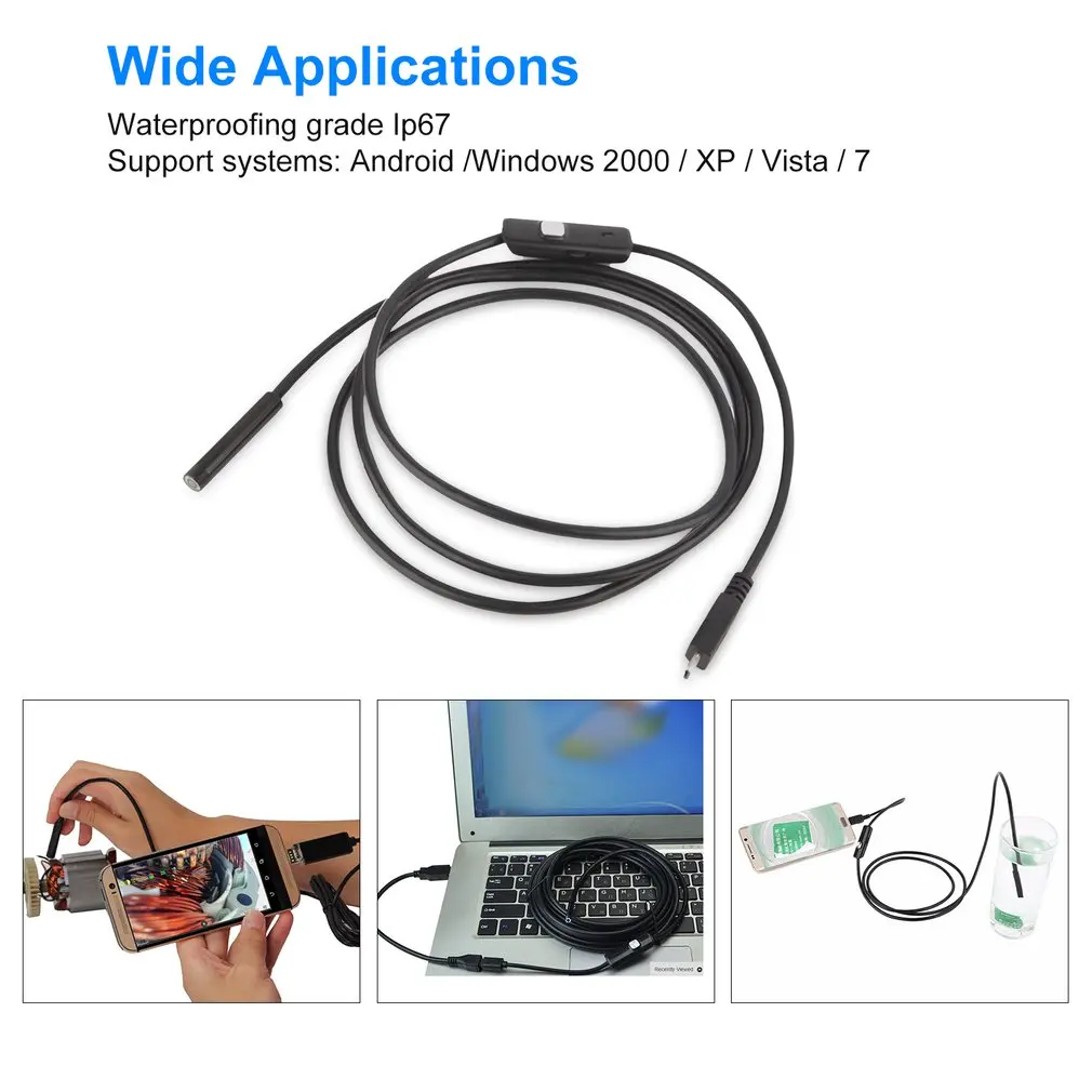 1 шт. USB эндоскоп камера HD 480 P 2 м водонепроницаемый 110A мягкий кабель 7 мм 6