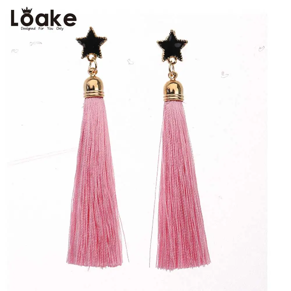 Loake The new cloth art handmade earrings Contracted pentagram long tassel Small and pure fresh temperament earring | Украшения и