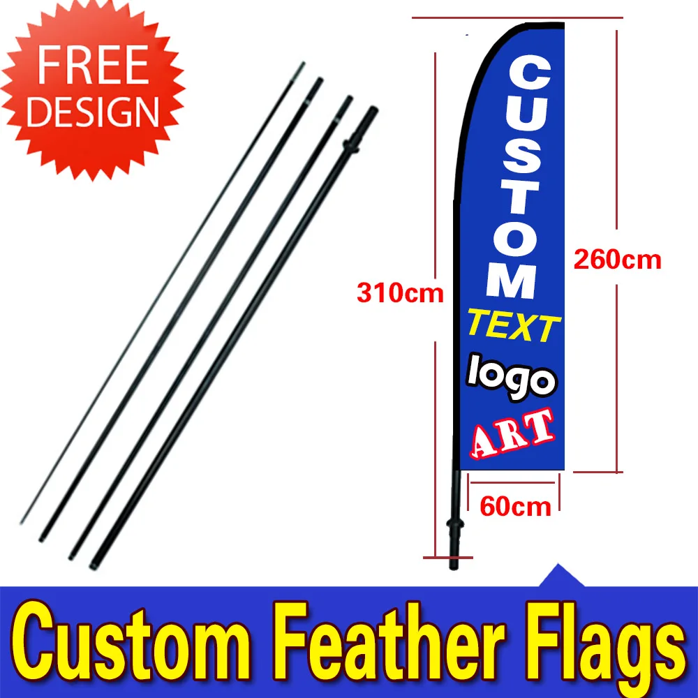 

10ft Single-Sided Custom Feather Flag/Beach Flag/Swoop Flag Signs + pole included +metal spike and screw
