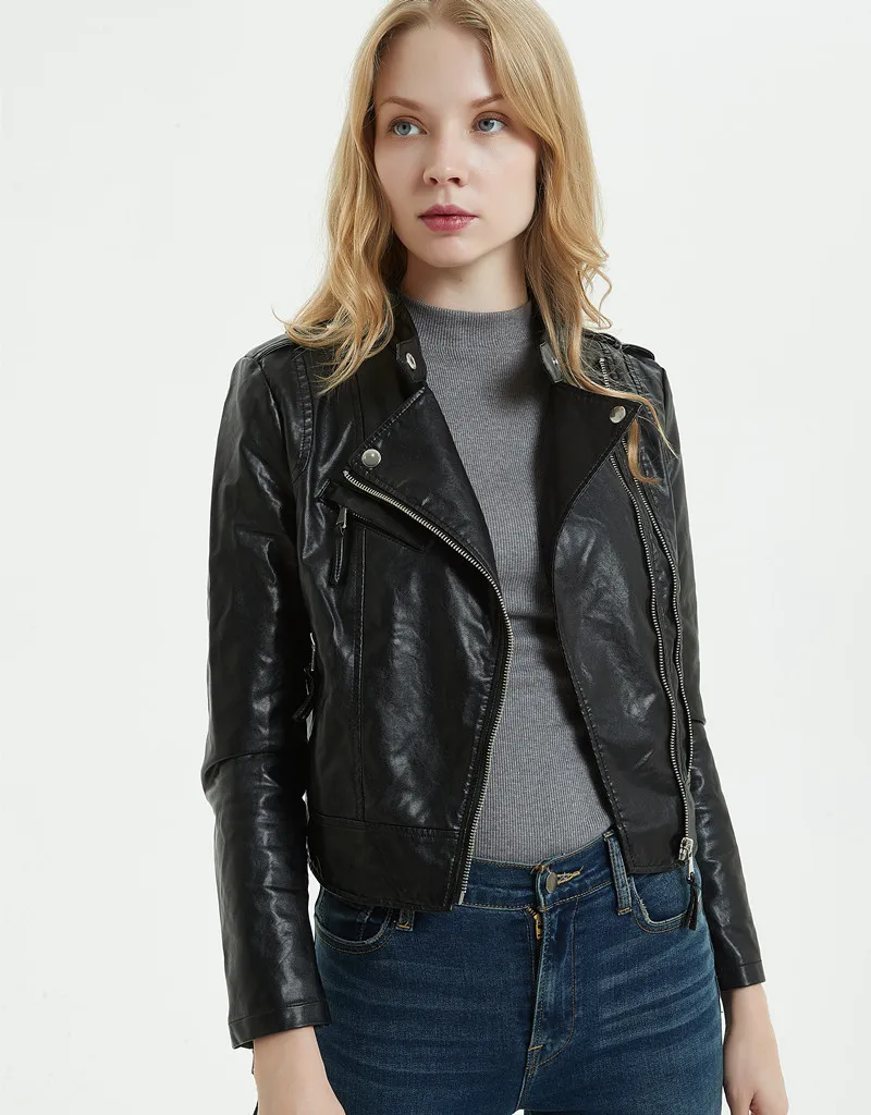 Women Motorcycle Coat O-neck Zipper Yellow Pu Leather Jacket Womens High End Jackets Korean Faux Goth Fitaylor Ftlzz | Женская одежда