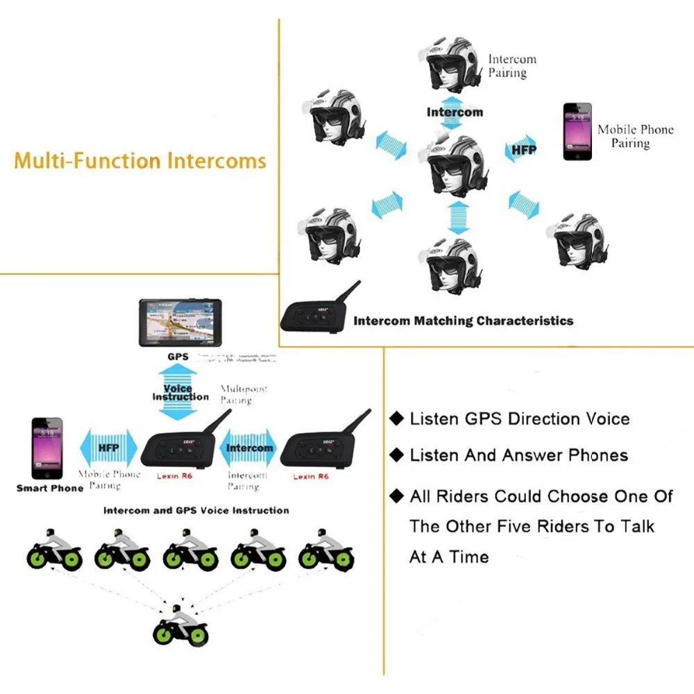 2 шт V6Pro мотоциклетный Интерком группа шлем Bluetooth гарнитура Водонепроницаемый Handsfree 1200 м Mortorbike Interphone Moto Garnish