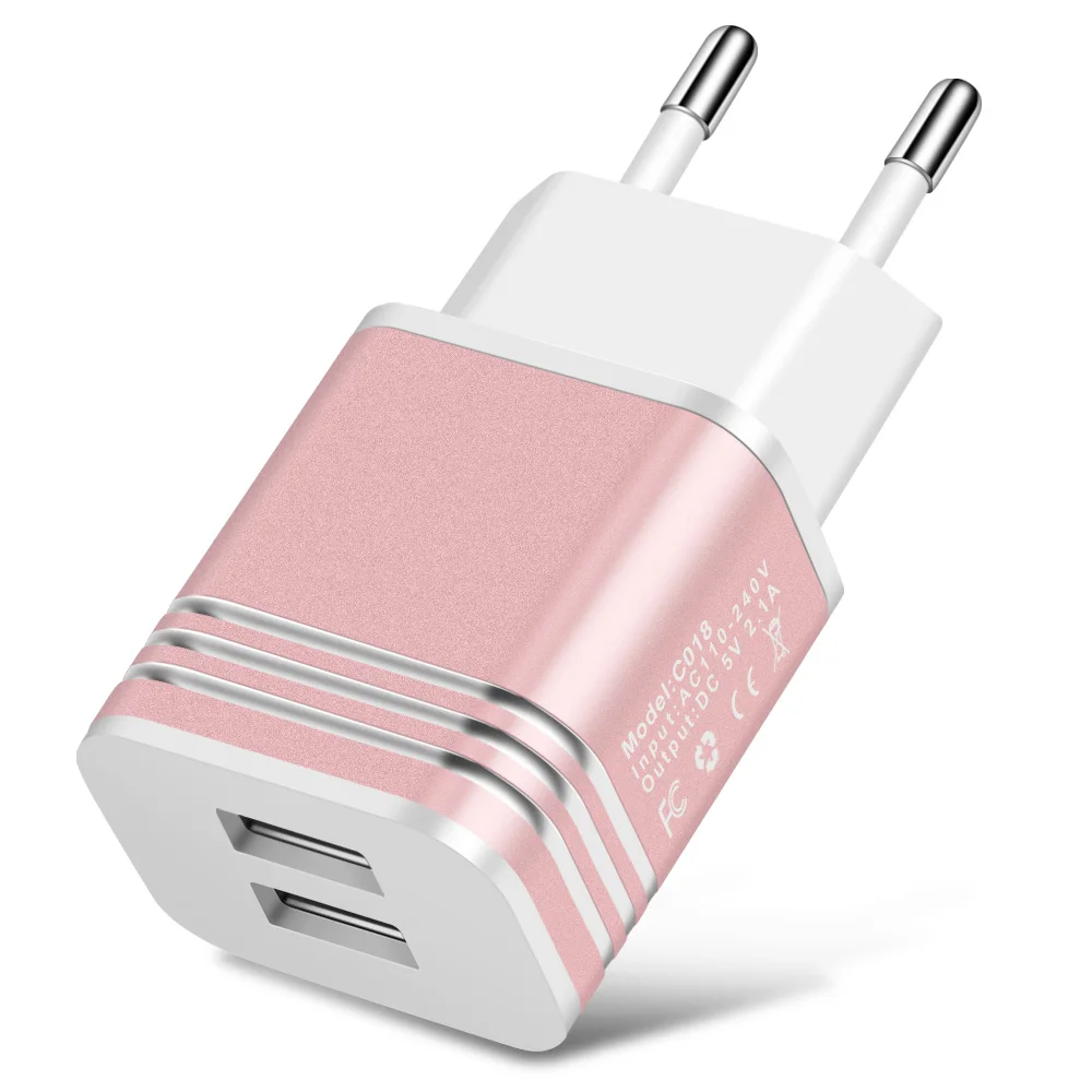 5V 2.1A Путешествия адаптер зарядного устройства с двойным USB настенный Портативный ЕС Подключите мобильный телефон Зарядное устройство для мобильного телефона для iPhone x 7 8 samsung s8 s8plus Xiaomi - Тип штекера: Rosegold