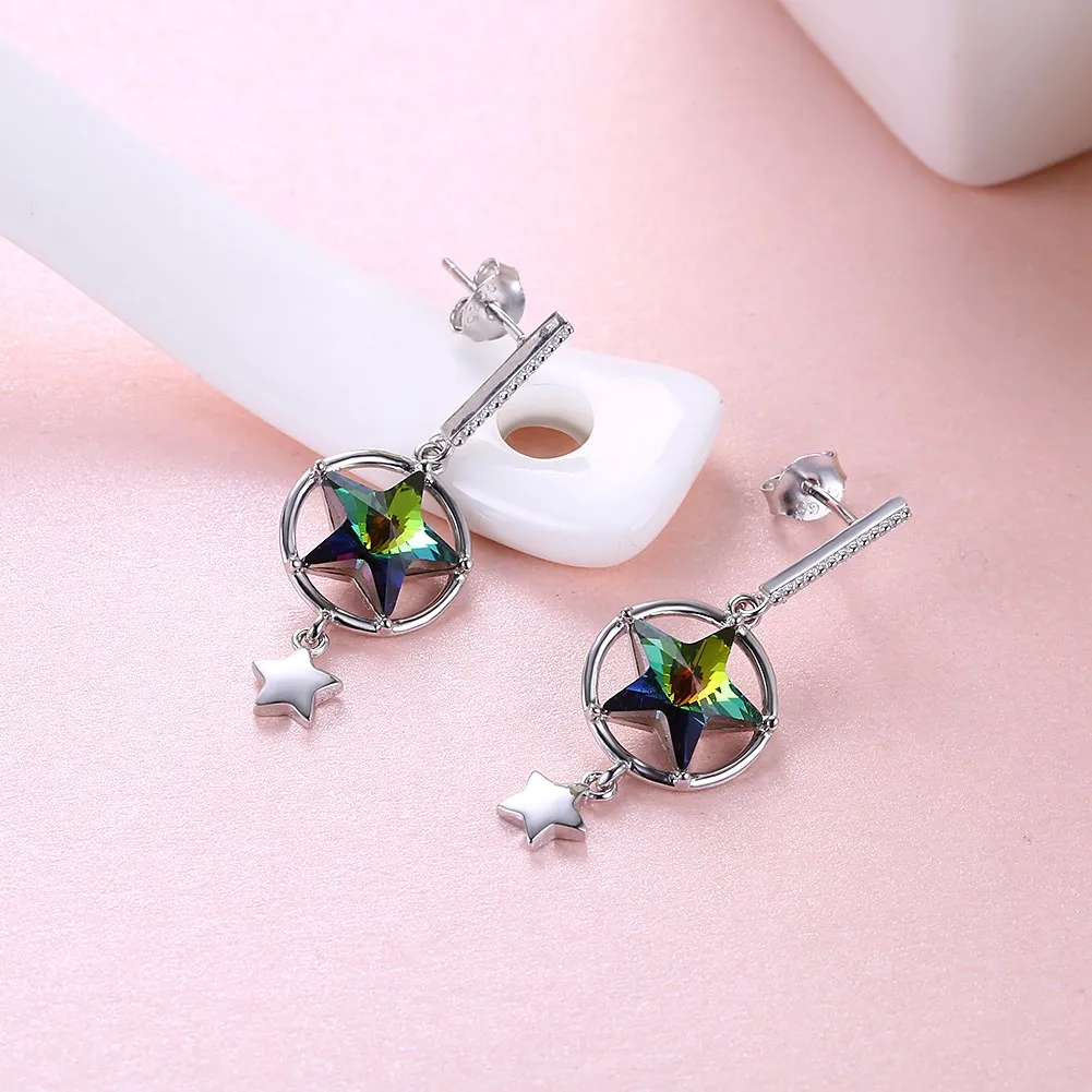 LEKANI кристаллами от Swarovski 100% Серебро Серьги Зеленый Кристалл Звезда Циркон серьги