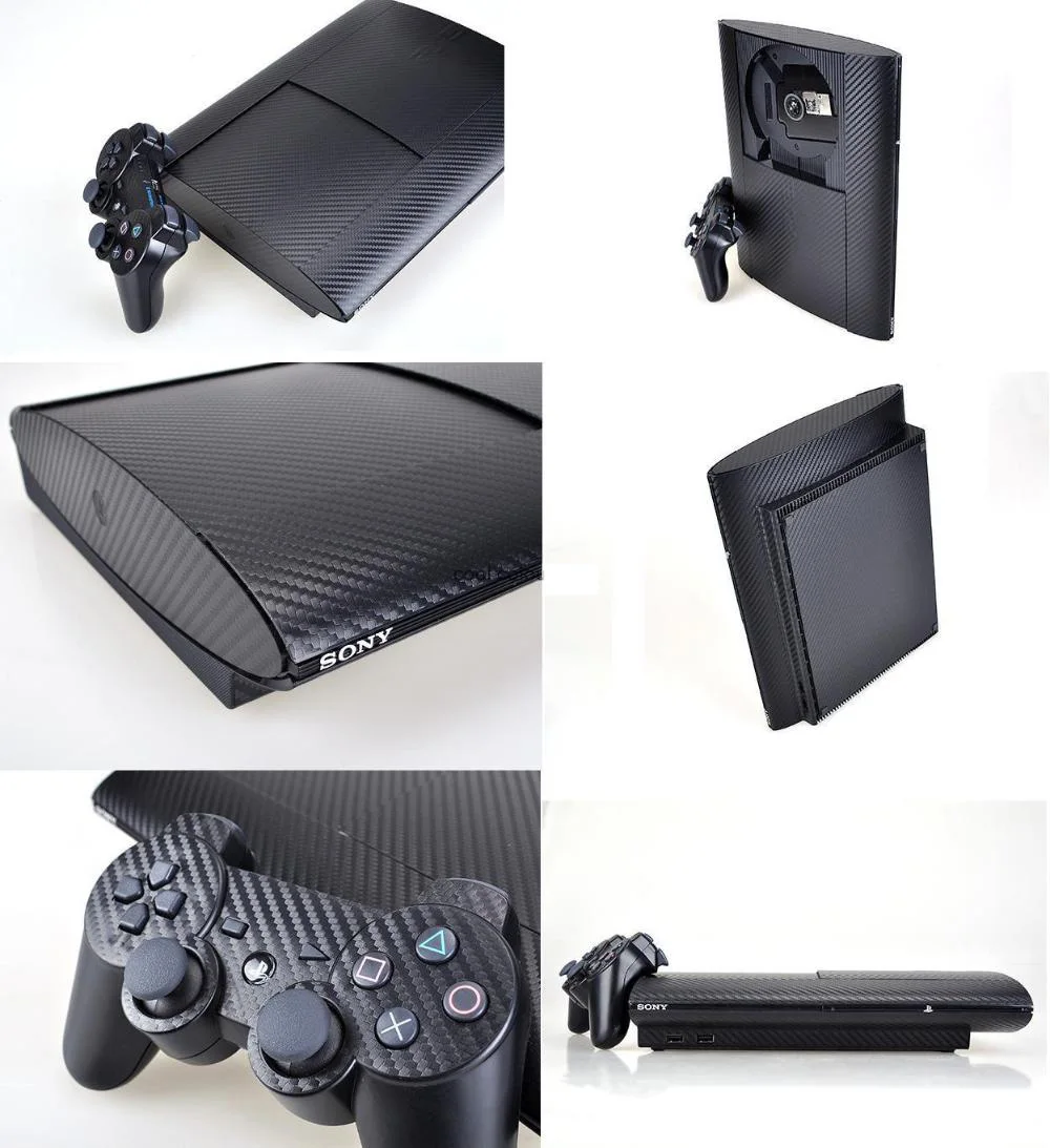 Углеродное волокно виниловая кожа Наклейка протектор для sony PS3 супер тонкий 4000 консоли и 2 геймпада контроллер скины наклейки s