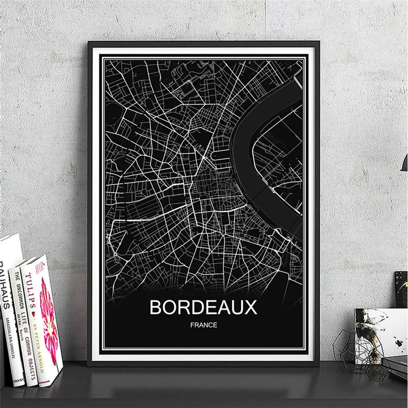 BORDEAUX Индивидуальные карты вашего города плакат абстрактный холст с покрытием бумага Живопись Художественная печать Картина гостиная кафе домашний декор - Цвет: BORDEAUX