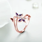 Женские кольца с бабочкой, регулируемые кольца серебристого цвета с фиолетовым камнем, разного размера, стразы