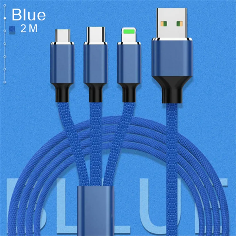 2m Bule NOHON 3 в 1 кабель Micro usb type-C для samsung S8 Xiaomi 4 LG Lighting 8 Pin для iPhone 7 8 Plus X Phone зарядный кабель 1,2/2 м - Цвет: 2m Bule