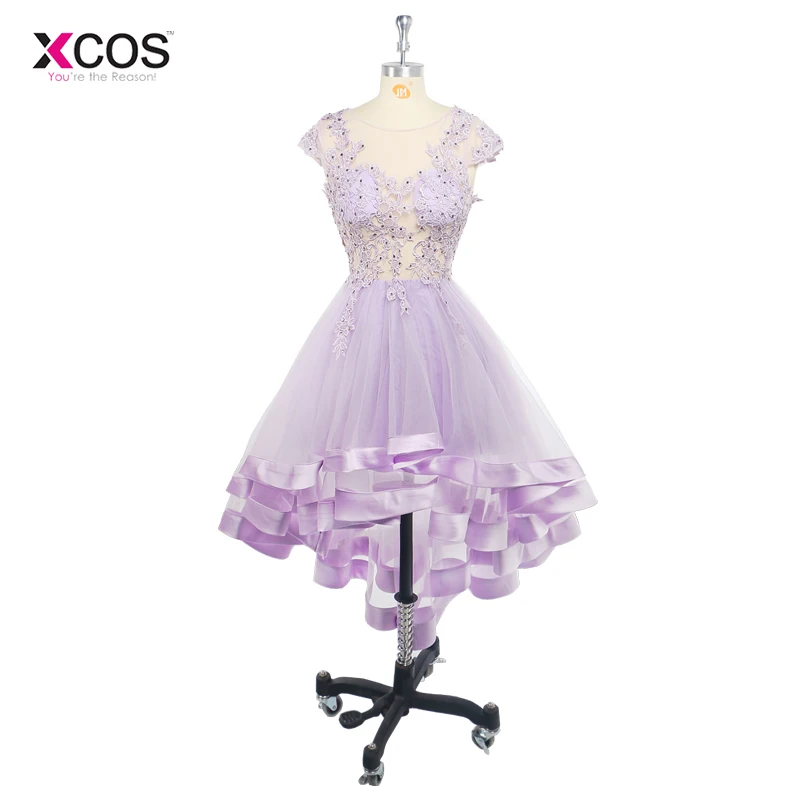 Vestido casamento de renda спереди короткое длинное сзади прозрачное лавандовое с высокой