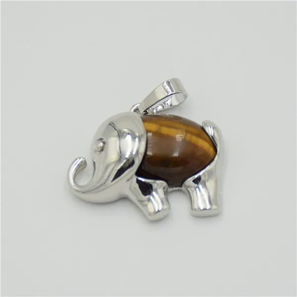 tiger eye stone Энергетические милые Подвески в виде слона, аметисты, розы, кварцы, кристалл, опал, Лапис, камень, ожерелье, подвеска для девочек, детские ювелирные изделия - Окраска металла: tiger eye stone