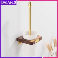 toilet brush holder set with ceramic cup wood brass wall mounted toilet brush holder bathroom clean cleaning brush accessories