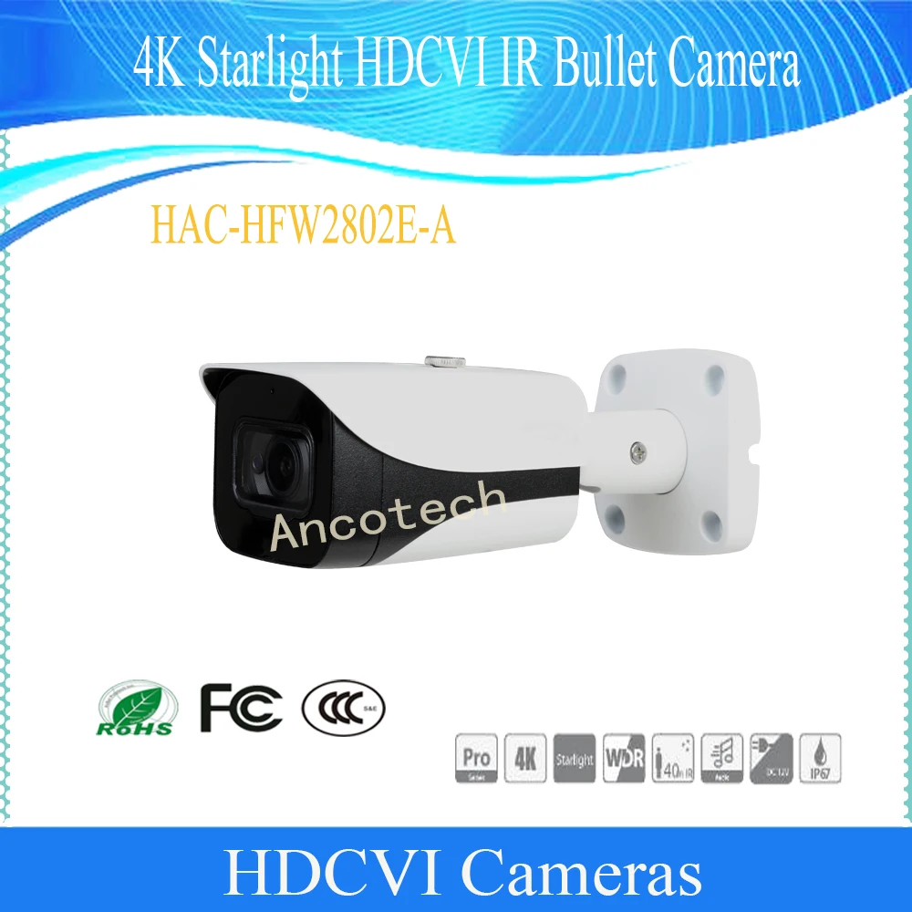 

DAHUA Free Shipping 4K Starlight Outdoor HDCVI IR Surveillance CCTV Bullet Camera IP67 DH-HAC-HFW2802E-A 3.6/2.8/6mm Optional