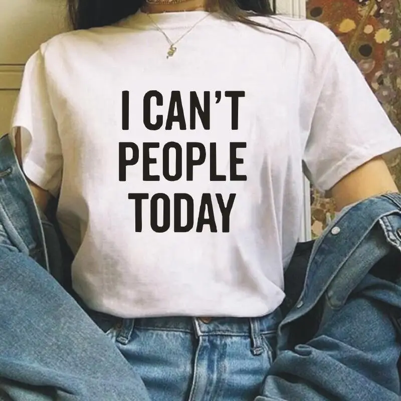 Футболка женская I CANT PEOPLE TODAY белая черная повседневная летняя размера плюс |