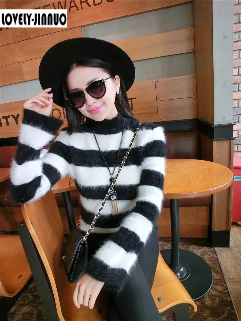 Новые Флисовые женские норковые кашемировые пуловеры свитера черно-белые