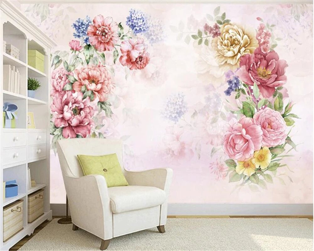 

beibehang High quality fashion papel de parede 3d wallpaper pastoral and hand-painted peony TV background wall murals wallpaper