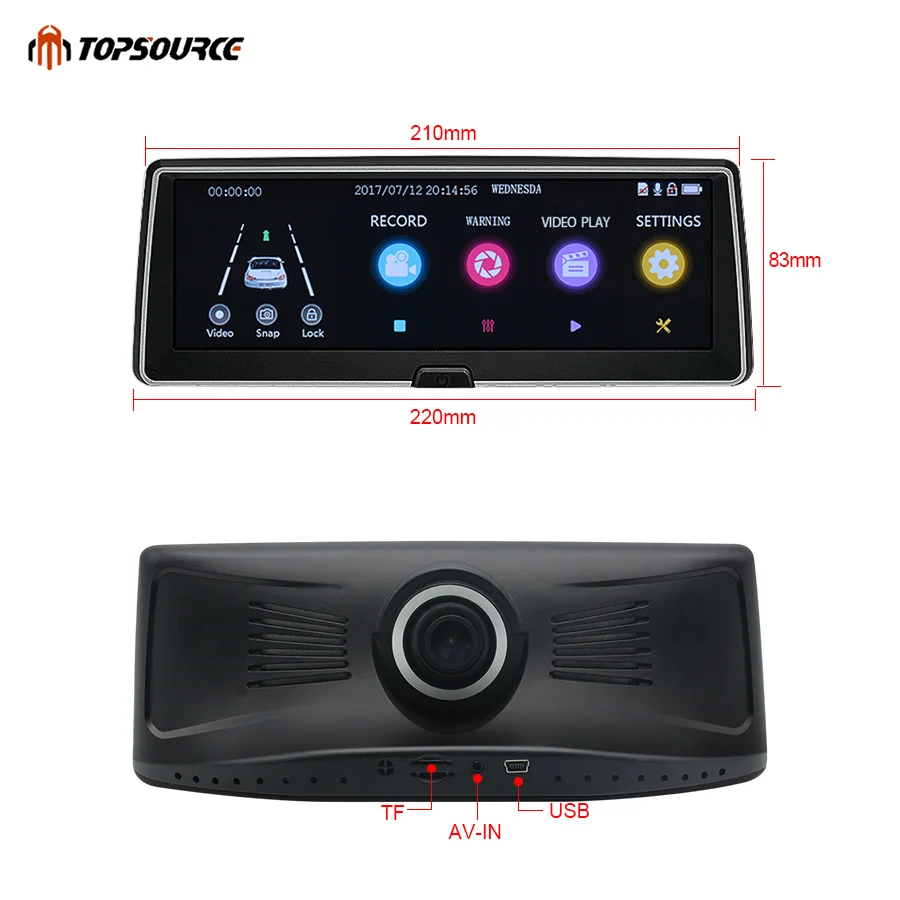 Автомобильный видеорегистратор TOPSOURCE регистратор с двумя объективами Full HD 1080P IPS