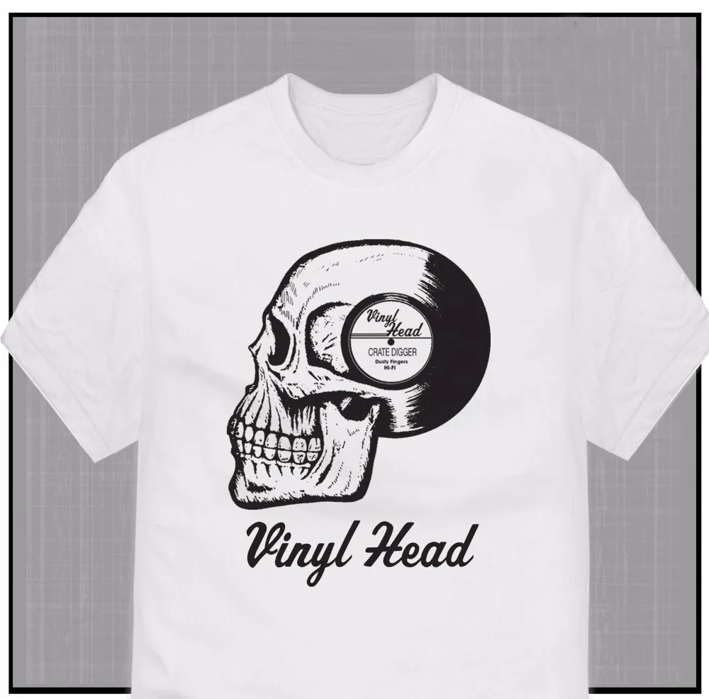 

2019 New 100% Cotton Men T Shirt Hot Sale Clothes Turntable Dj Classic Records Skull Funny T Shirts For Men