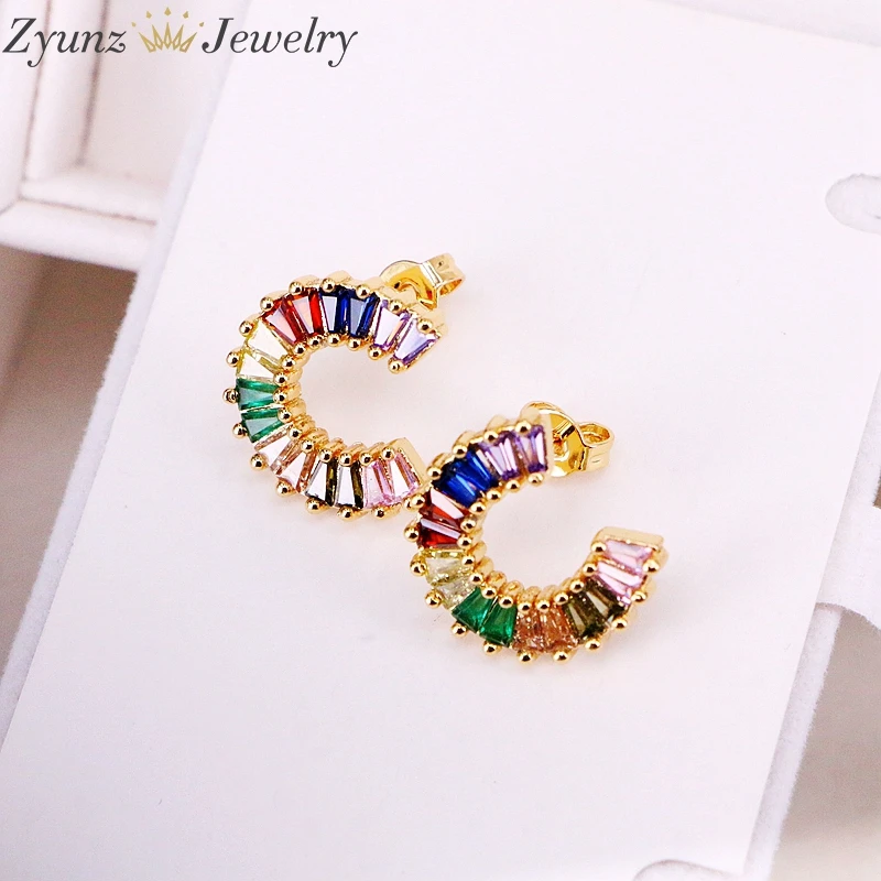 3 пары золотые серьги гвоздики с кристаллами циркония|Серьги-гвоздики| |