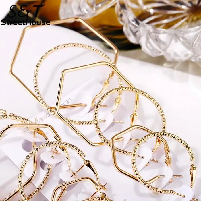 Сплав подчеркнутая геометричность большие модные серьги-кольца повседневные