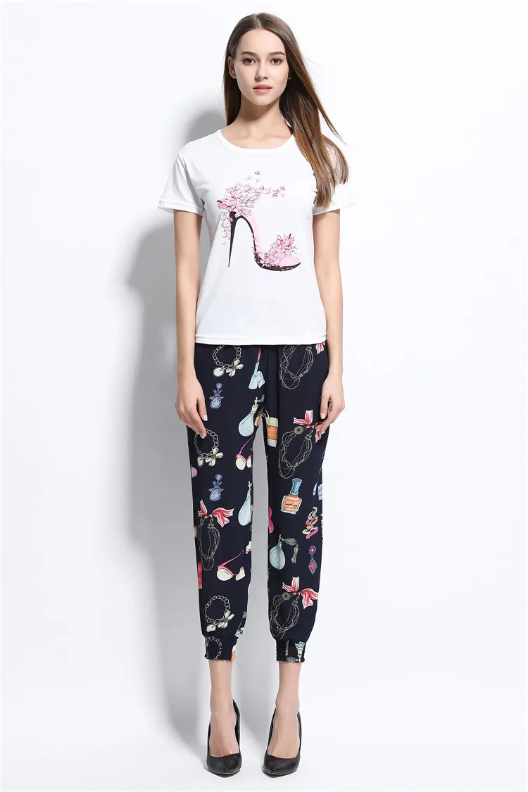 Новый Для женщин с летним принтом футболки короткий рукав модные белые Удобные