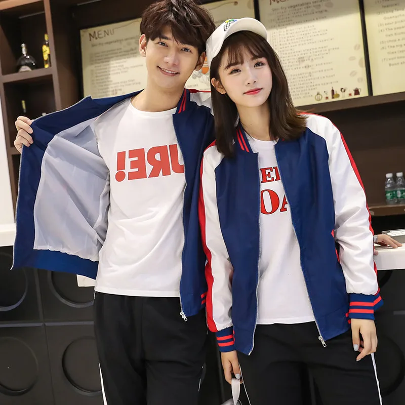Пара куртка 2018 Весна Осень корейский стиль цветной блок бейсбольная форма Плюс