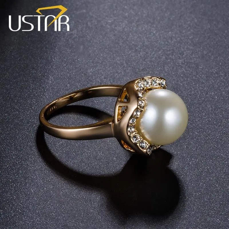 Новые Обручальные кольца USTAR для женщин цвета розового золота с кристаллами и