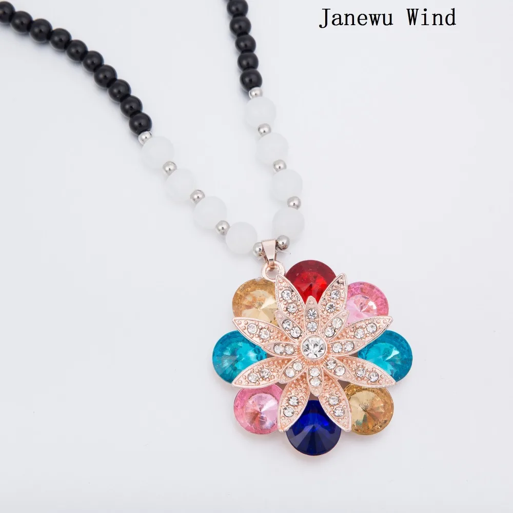 Женское ожерелье с подвеской в виде цветов кристаллами Janewu черное колье длинной