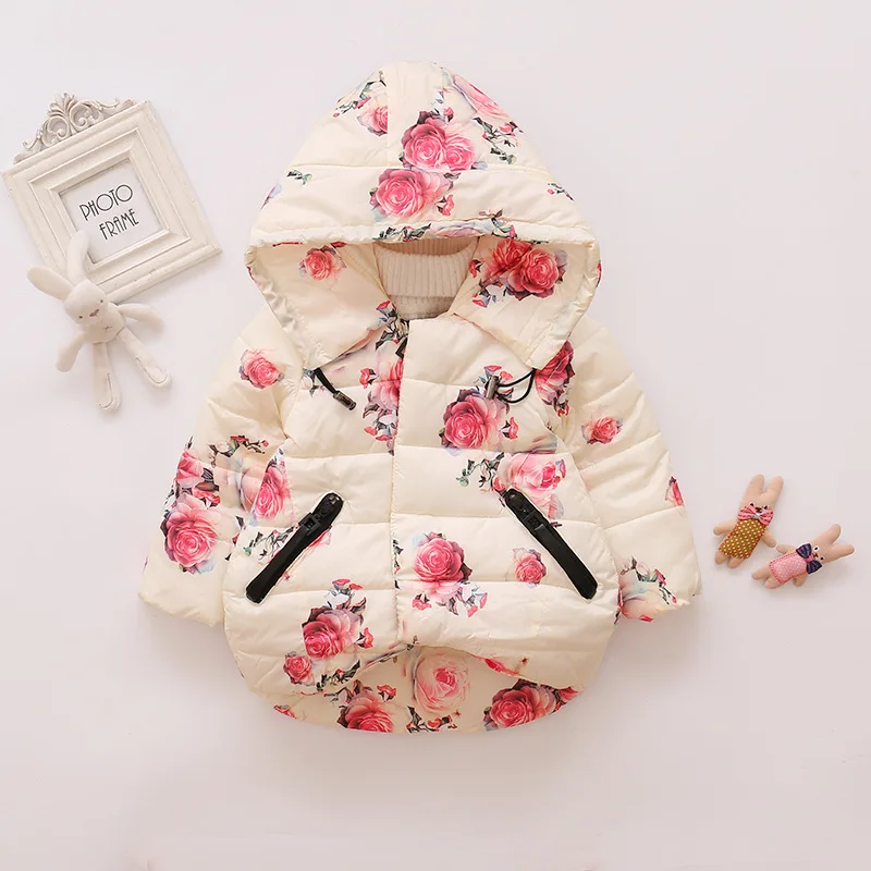 Baby Girls Jacket 2018 Autumn Winter Jacker For Toddler 1-4Y Kids Warm Floral Hooded Children Outerwear Coat Clothes | Детская одежда и
